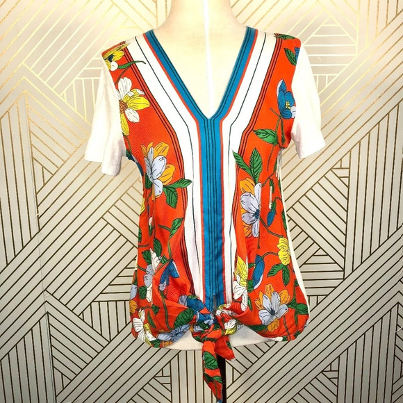 Anthropologie Tops - Anthropologie‎ Akemi + Kin T-shirt Top Tee Blouse Floral Tie Front White Small